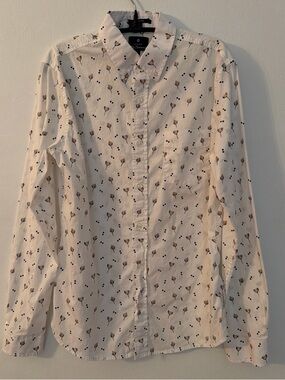 Ben Sherman Cream Floral Button-Down Shirt with Black Dot Accents